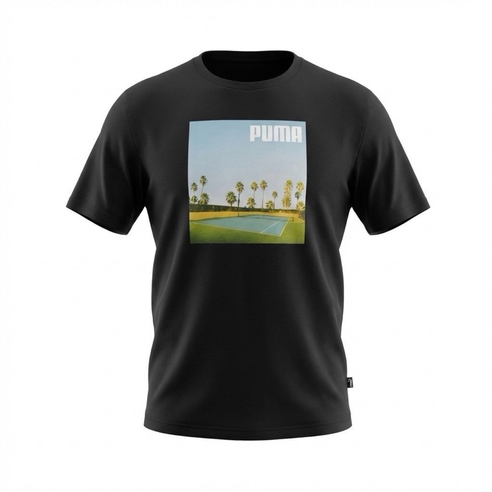 Vintage Puma Serve It Photoprint Graphic Tee Black Medium